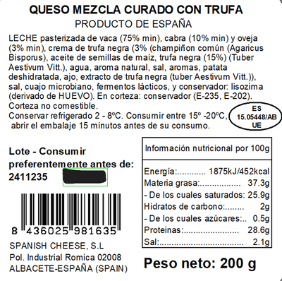 Queso mezcla curado La Leyenda 210 gr trufado