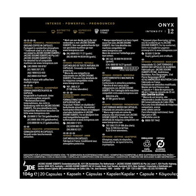 Caf&eacute; expresso intensidad 12 Onyx L&acute;or 20 c&aacute;psulas