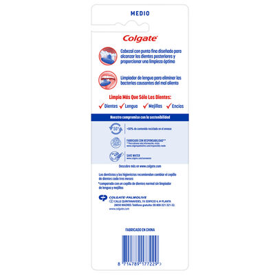 Cepillo de dientes Colgate Extra Clean elimina bacterias bucales, medio 4uds