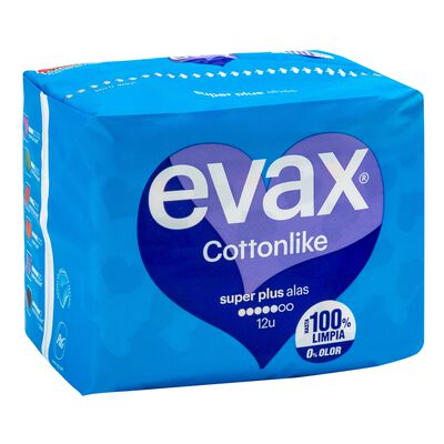 Compresas con alas cottonlike Evax 12 uds super plus