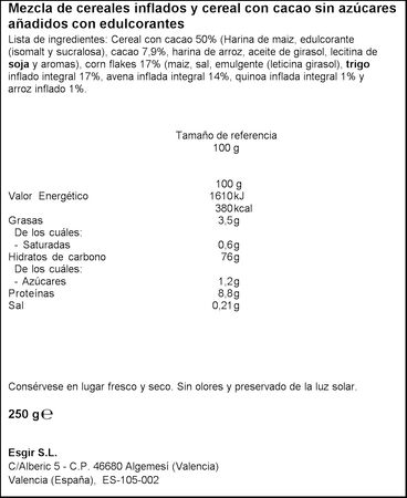 Cereales integrales de chocolate mix Esgir 250g