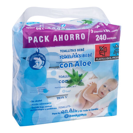 Toallitas bebé Bodyplus aloe pack 3 80 unidades
