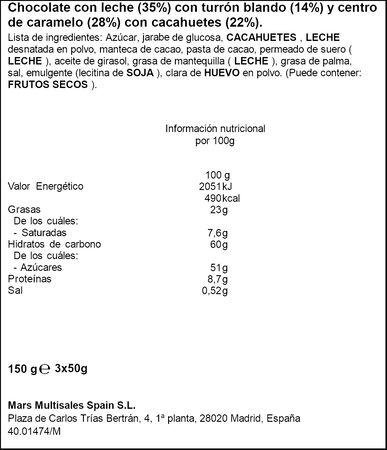 Chocolatina Snickers 3 unidades x 50g