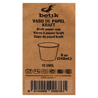 Vasos papel ecol&oacute;gico 240 ml Betik 12 uds