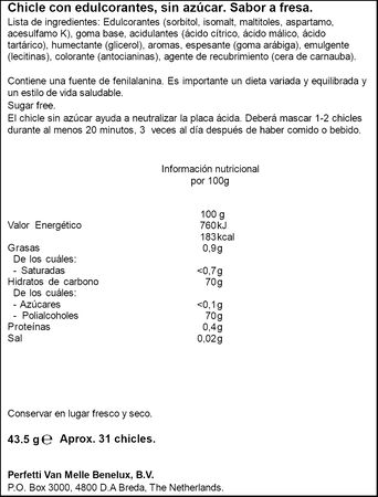 Chicles sin az&uacute;car sabor fresa Trident 43,5g