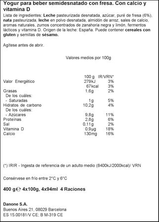 Petit l&iacute;quido Bebedino Danonino pack 4 fresa
