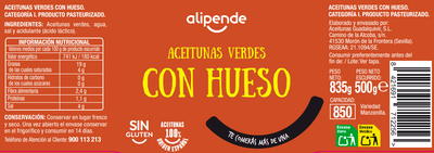 Aceitunas verdes con hueso Alipende 500g