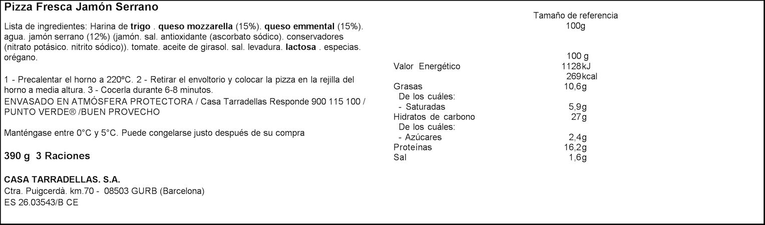 Pizza Casa Tarradellas 390g jamon serrano