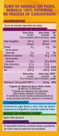 Zumo de naranja 100% exprimida sin pulpa Alipende 1L