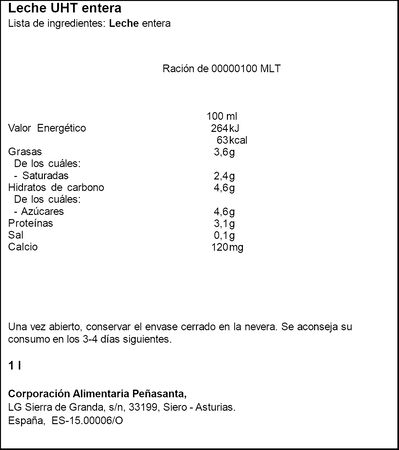 Leche entera Asturiana botella 1 litro