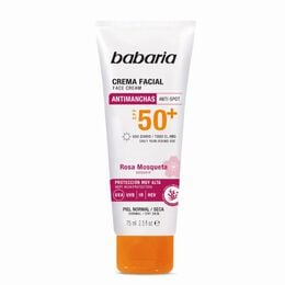 Crema facial solar rosa SPF50 BABARIA, tubo 75 ml