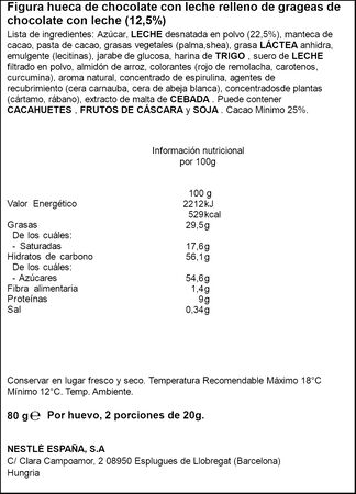 Huevo chocolate Nestle extrafino 2 unidades con smarties+peluche para colgar