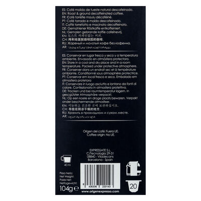 Café descafeinado intensidad 6 Origen&Sensations 20 cápsulas (sistema Nespresso)