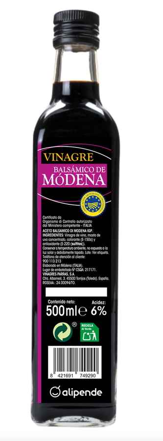 Vinagre bals&aacute;mico Alipende 500ml m&oacute;dena