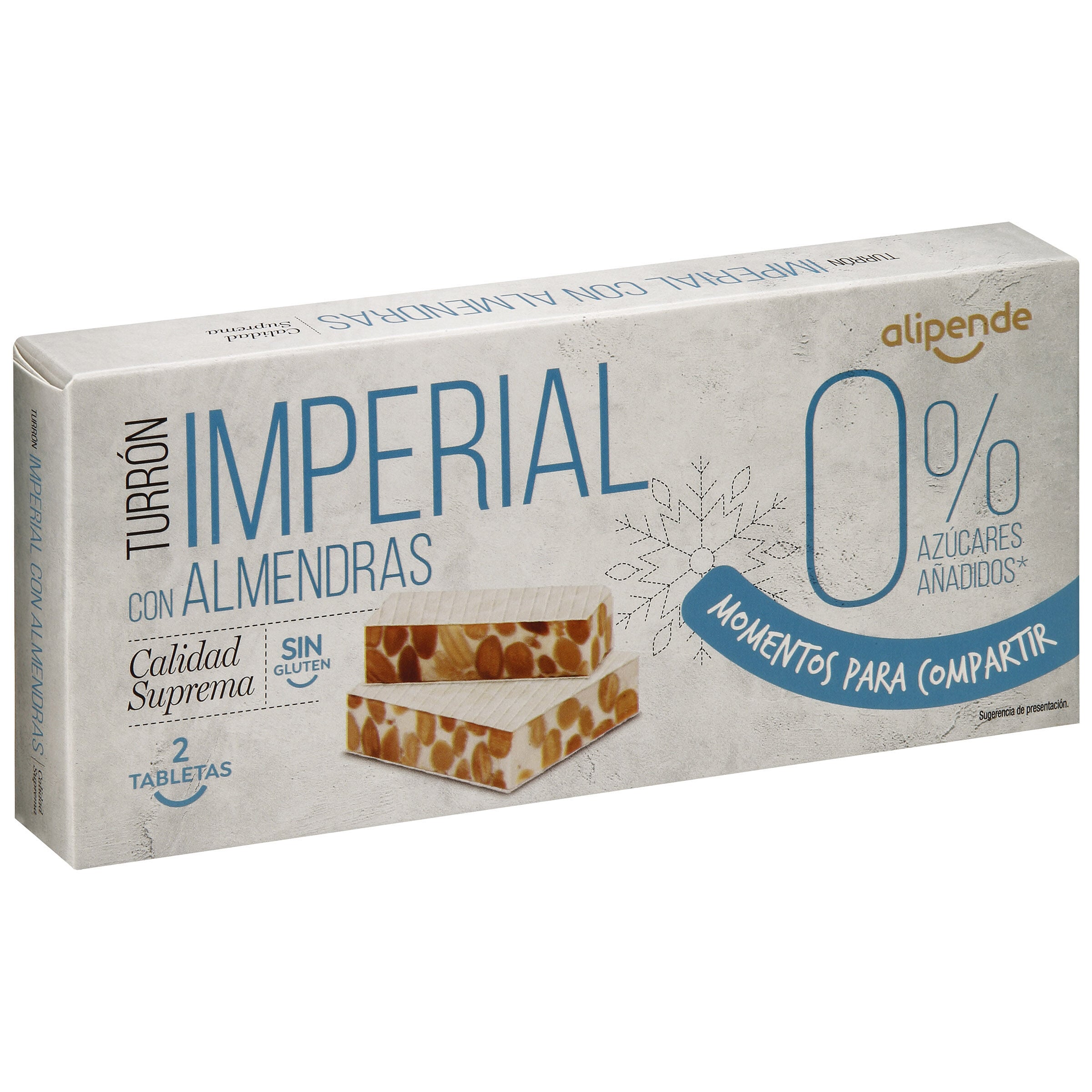 Turrón almendras imperial sin azúcar Alipende 200g