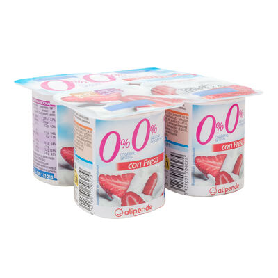 Yogur 0% materia grasa sin azúcar añadido Alipende pack 4 con fresa
