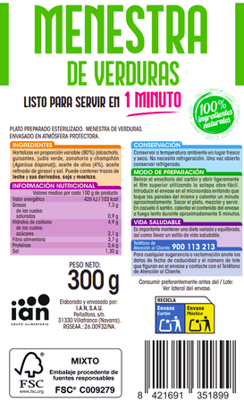Menestra de verduras s/gluten Alipende 300g