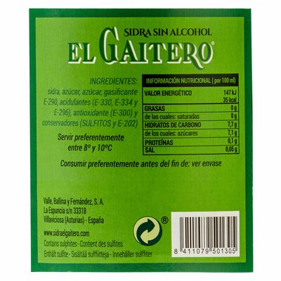 Sidra sin alcohol El Gaitero 75cl