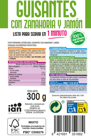 Guisantes con zanahoria y jamon Alipende 300g