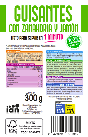 Guisantes con zanahoria y jamon Alipende 300g