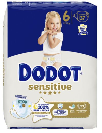 Pa&ntilde;al sensitive con alta absorci&oacute;n Dodot 37 unidades talla 6 m&aacute;s de 13 kg