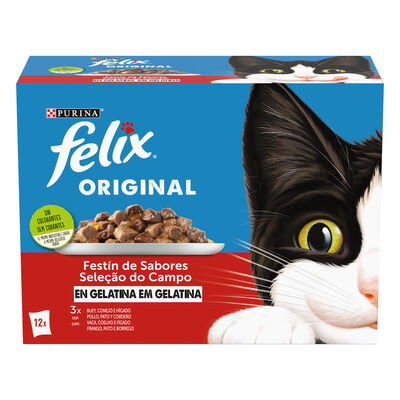 Comida h&uacute;meda gato gelatina F&eacute;lix sabores pack 12