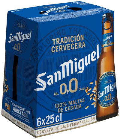 Cerveza sin alcohol San Miguel 0,0% pack 6 botellas 25cl