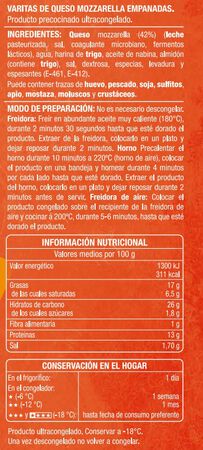 Fingers de mozzarella Alipende 400g rebozados