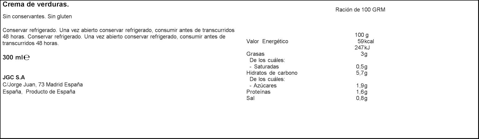 Crema verduras sin gluten La Huerta 300ml