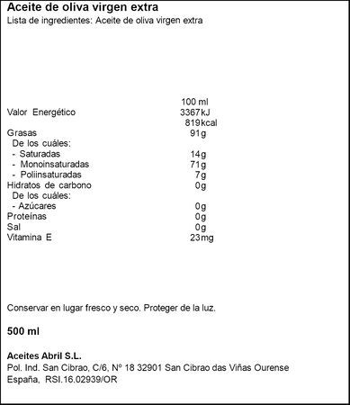 Aceite de oliva virgen extra ecol&oacute;gico Abril Madre Tierra 500ml