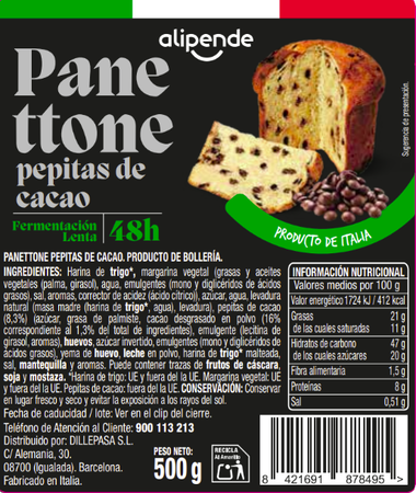 Panettone con pepitas de cacao alipende 500 g