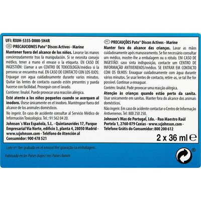 Desinfectante discos activos Pato recambio 2 unidades Marine