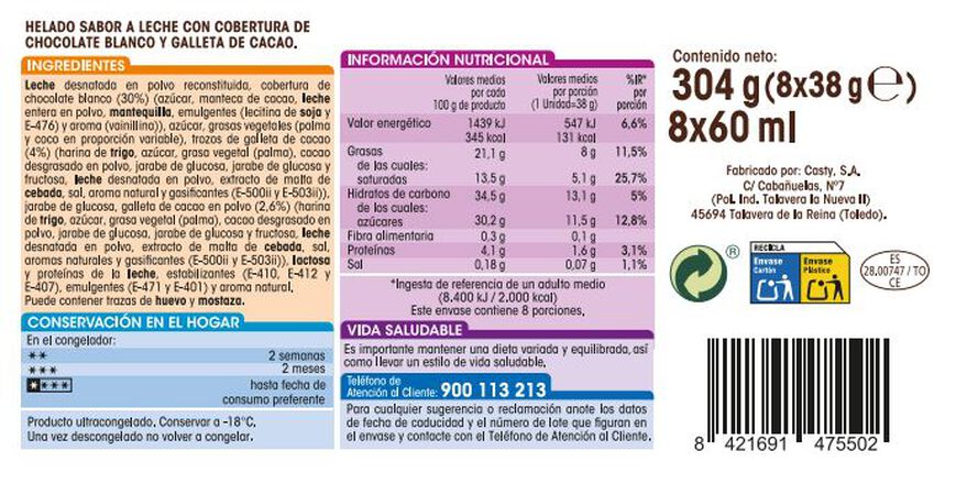 Helado bombón mini Alipende 8 uds con galleta cacao