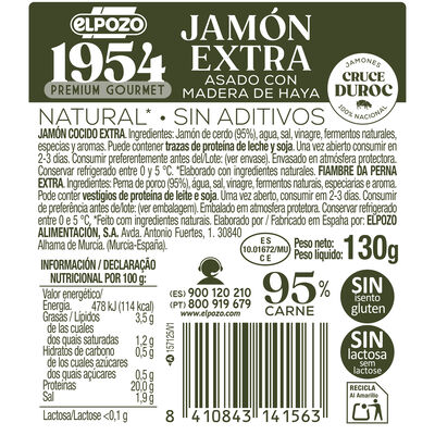 Jam&oacute;n asado extra natural sin lactosa sin aditivos lonchas 130g