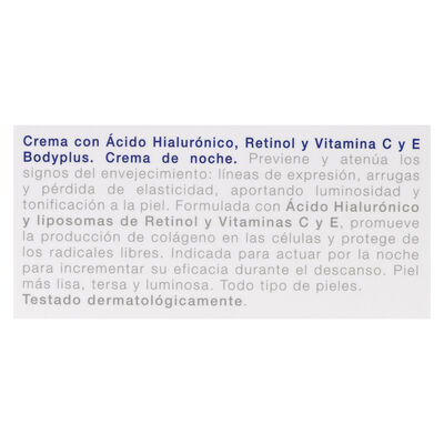 Crema de noche Bodyplus 50ml &aacute;cido hialur&oacute;nico y retinol