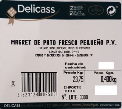 Magret de pato fresco Delicass 300gr