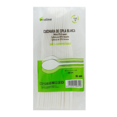 Cucharas ecol&oacute;gicas Betik 15 uds compostables y biodegradables en ma&iacute;z