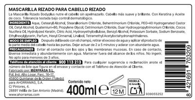 Mascarilla capilar Bodyplus 400ml rizado