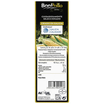 Contramuslo sin piel y deshuesado de pollo BonPollo 800g Aprox