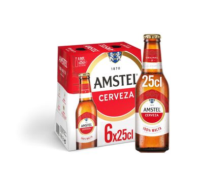 Cerveza rubia Amstel pack 6 botellas 25cl