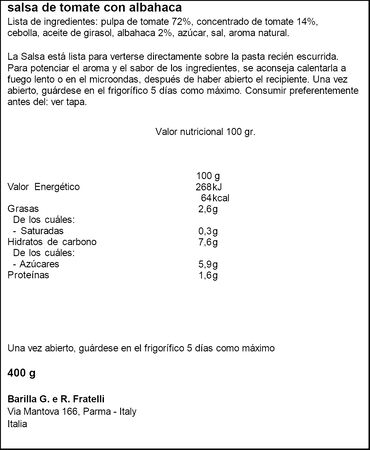 Salsa basilico Barilla 400g