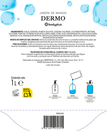 Jabón de manos doypack Bodyplus 1l dermo