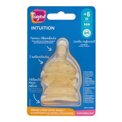 Tetina látex Tigex pack 2 base ancha desde 6meses