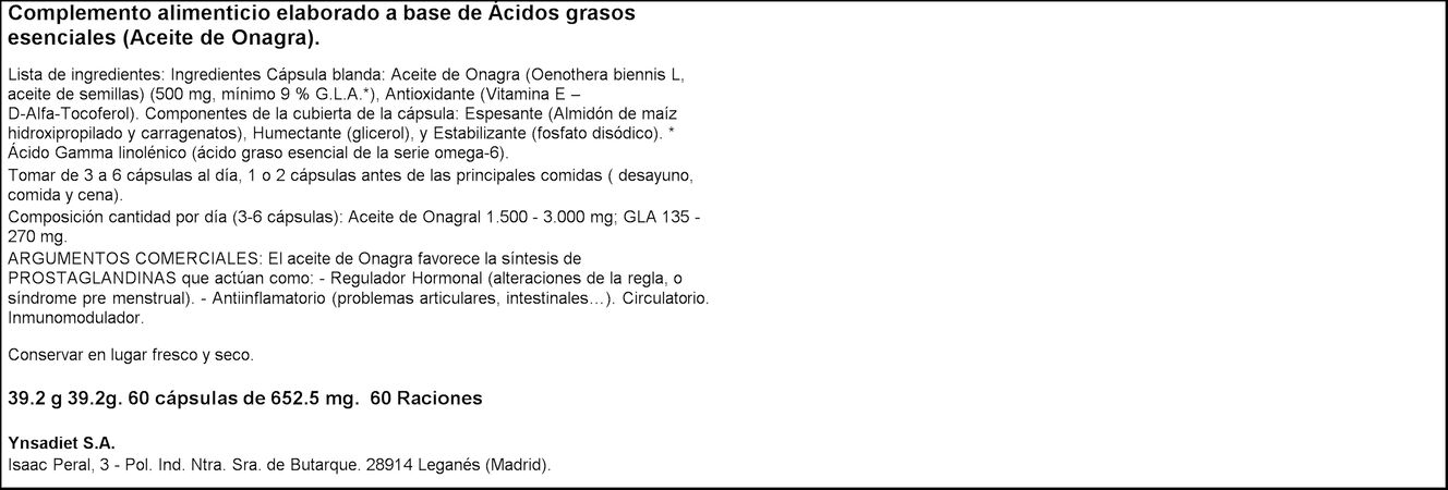 Aceite de onagra Naturtierra 60 cápsulas