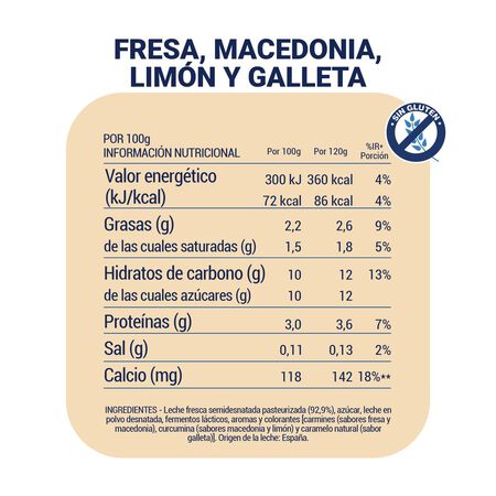 Yogur Danone pack 8 fresa limón macedonia galleta