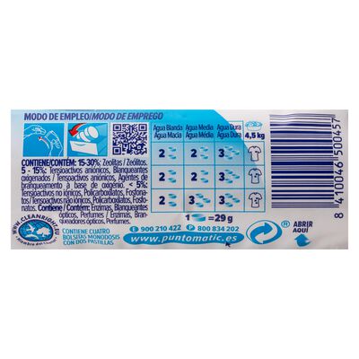 Detergente en pastillas Puntomatic 4 lavados 8 unidades ropa blanca