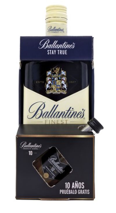 Whisky con miniatura de Ballantines 10 a&ntilde;os Ballantines 70 cl