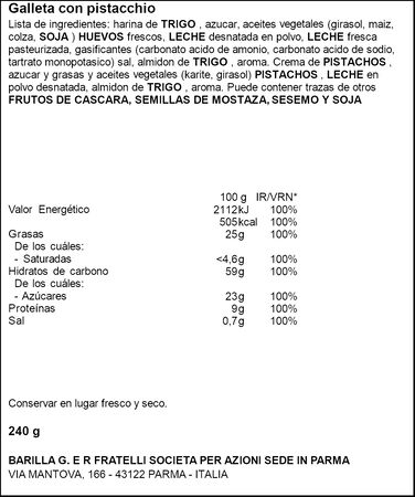 Galletas rellenas de pistacho Mulino Bianco 240g 