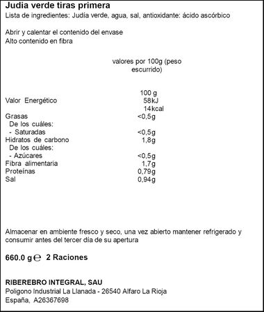 Judías verdes cortadas en tiras Gvtarra 660g