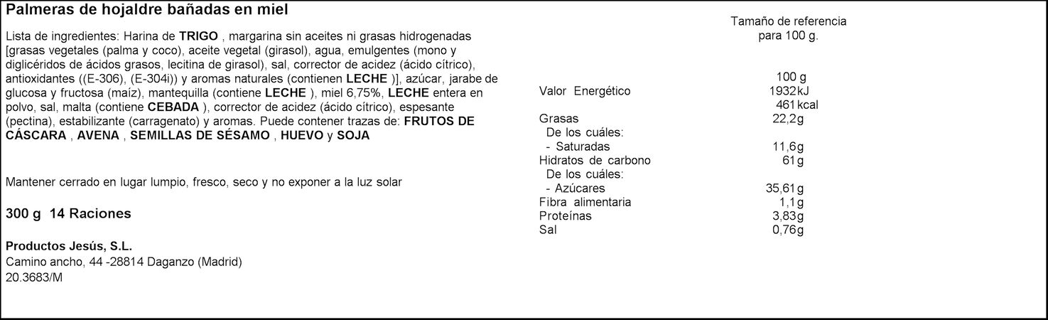 Palmeras de hojaldre Jesús 300g recubiertas de miel